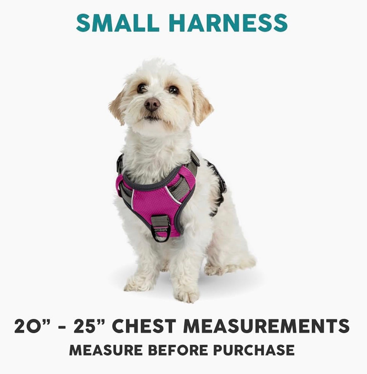 Embark No Pull Dog Harness, Reflective Adjustable Training Vest, No Choke Adjustable straps fit all dog breeds with sturdy hooks; 360° reflective trim, soft padded Harness Design for All Dogs - Hot Pink