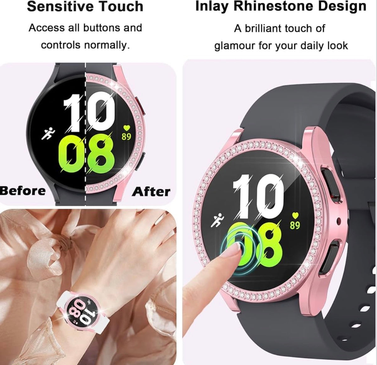 I Watch Screen Protector Compatible with Samsung Galaxy Watch 5/4 40mm, Bling Glitter Case TPU Soft Cover Full Protection with Sparkly Rhinestone for Galaxy Watch5/4/FE 40MM (16 Colors)