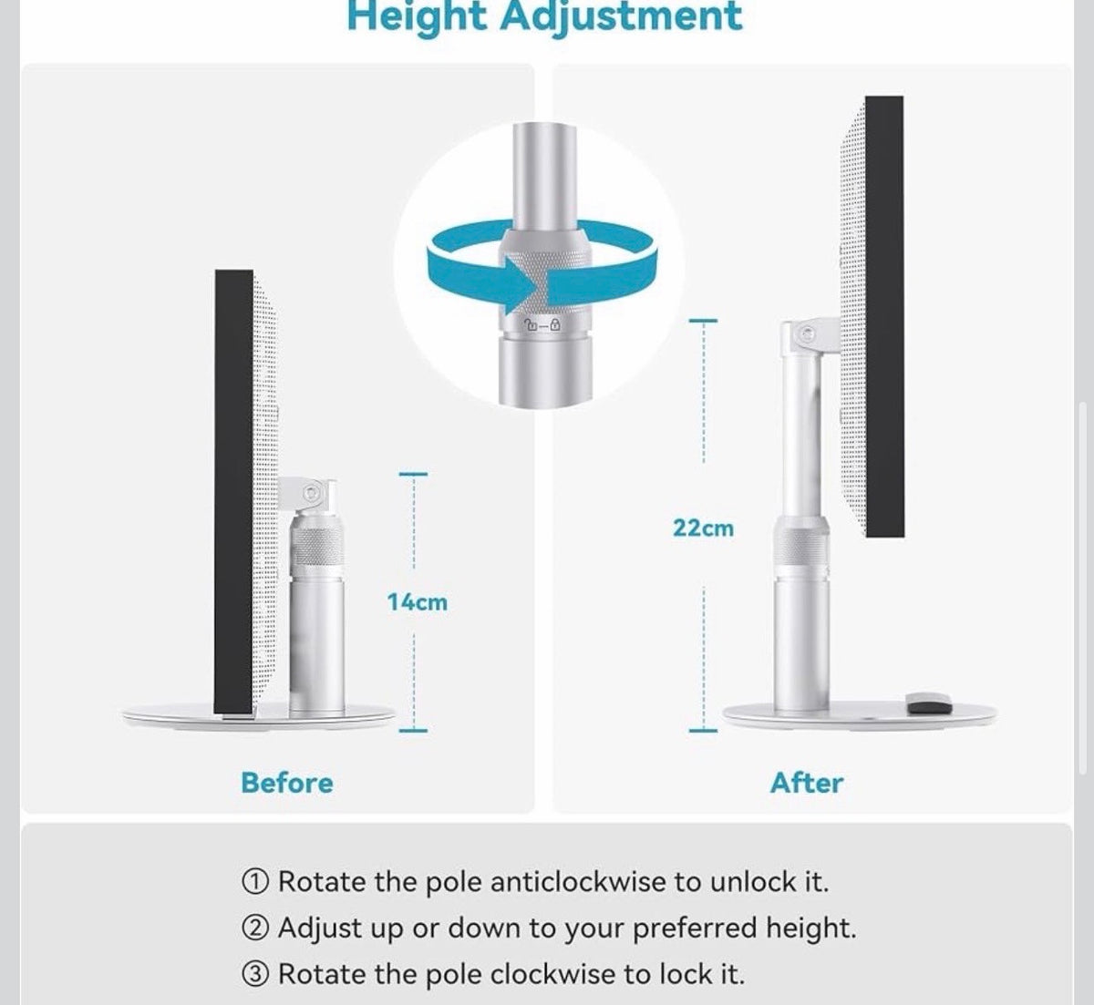 Metal Stand for Echo Show 21 & Show 15, 21cm Lift, Swivel & Tilt
Aluminum Alloy, 360° Swivel, 90° Tilt, Kitchen Used, Rotatable Stand, Space-Saving, Echo 21 Stand, Desktop Base for Echo 15 - Silver