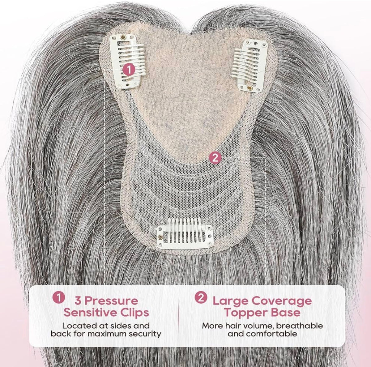 Human Hair Toppers for Women Real Human Thick Hair Topper Invisible Wiglett for Daily Wear Adding Instant Volume, Gray