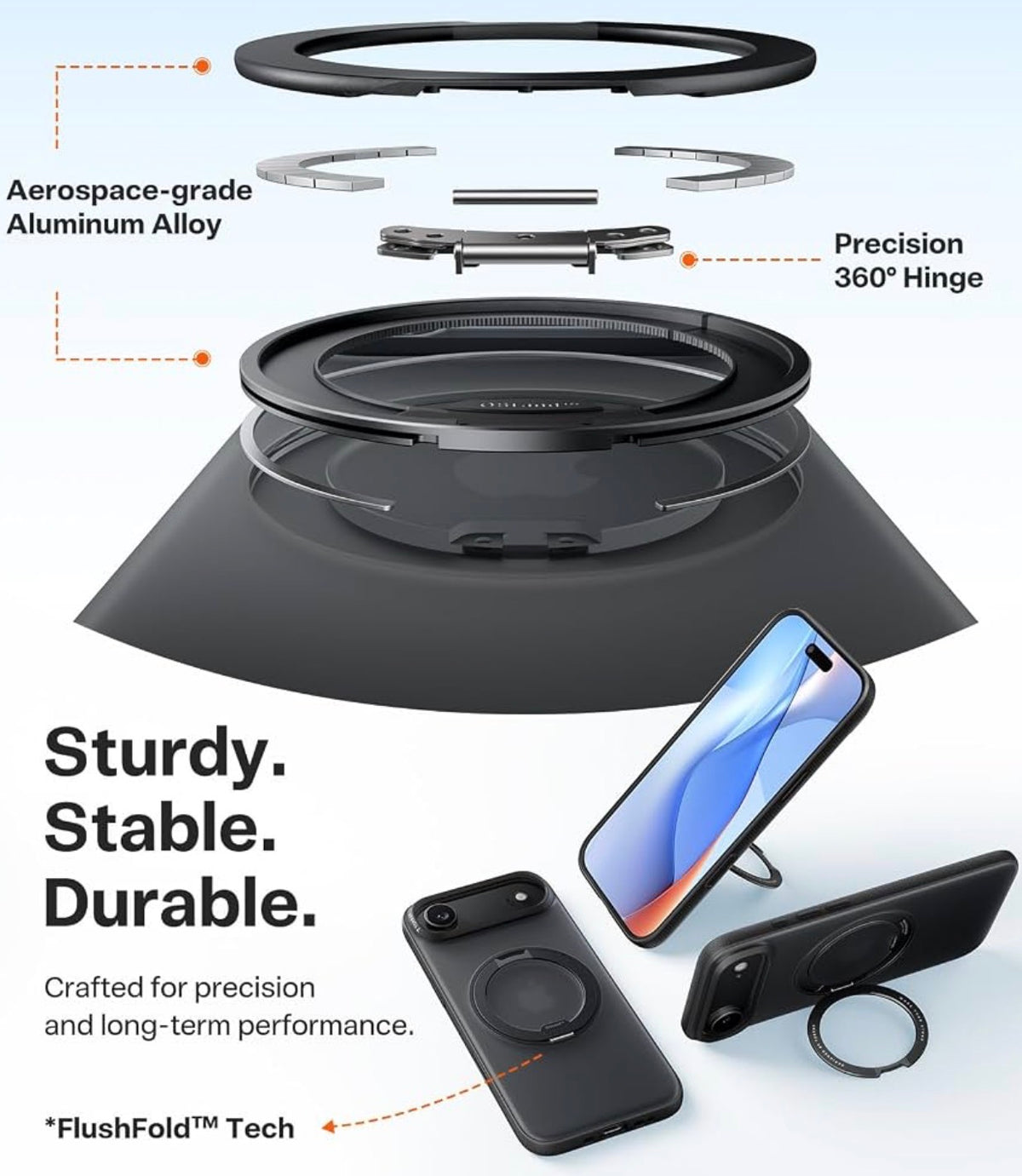 TORRAS 360 Magnetic Stand for iPhone Air Case, O3 Fitness Series [Fit for MagSafe] [Military-Grade Protection] Translucent Slim Case for iPhone 17 Air, 2025, Obsidian Black
