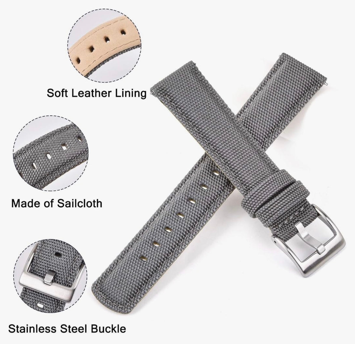 Ritche - Sailcloth Watch Band Quick Release Watch Strap Compatible with Samsung Galaxy Watch 6 Classic 43mm 47mm 40mm 44mmTimex / Seiko / Fossil / Citizen for Men Women, White Elephant Gifts, Stocking Stuffers for Men