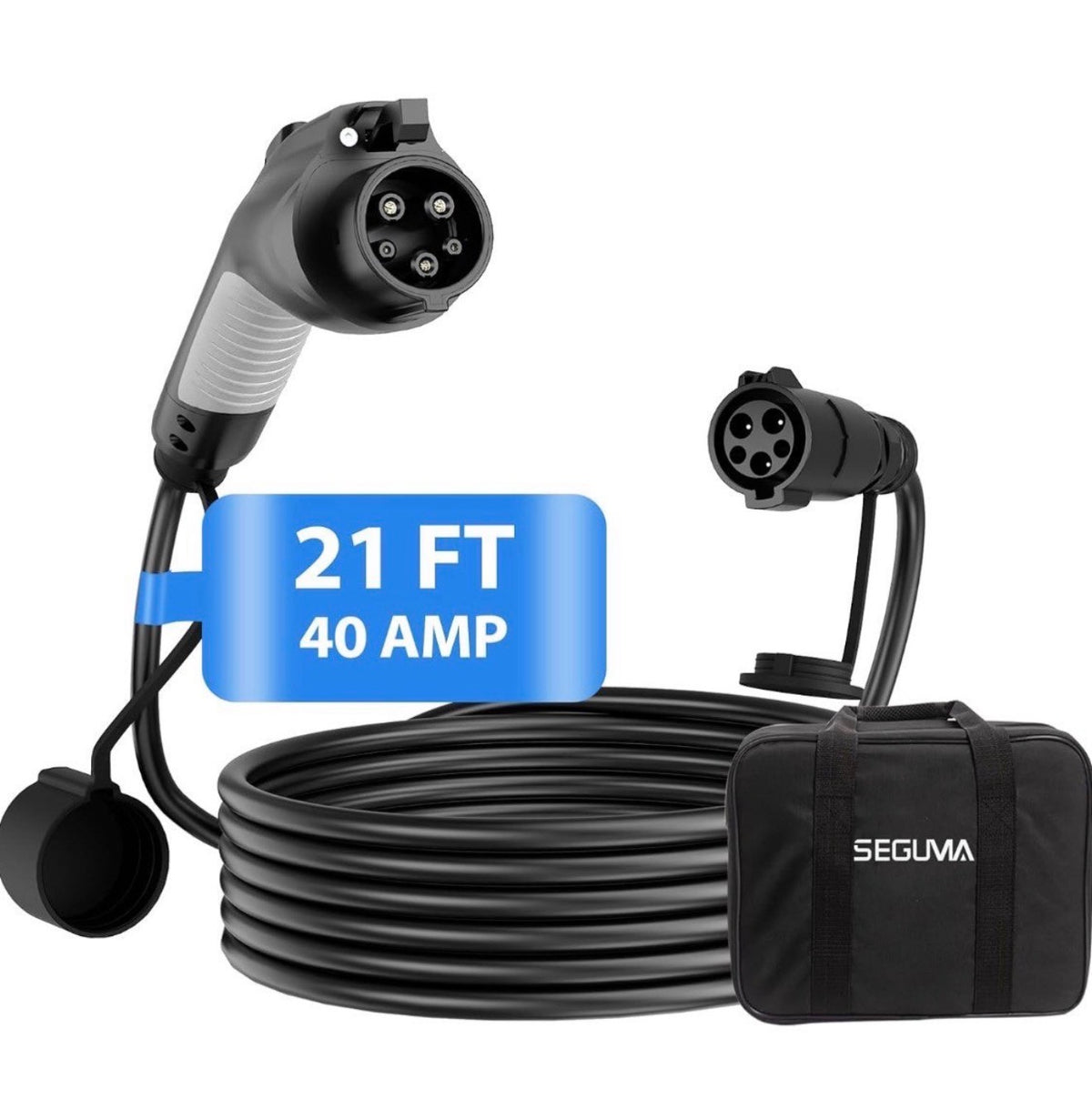 J1772 EV Charger Extension Cable, 40A 21 FT Level 1/2 Extension Cord, 21 FT Extension Cable for 110V-240V SAE J1772 Chargers, IP66 Weather Resistant, Compatible with EVs/PHEVs,Storage Bag Included