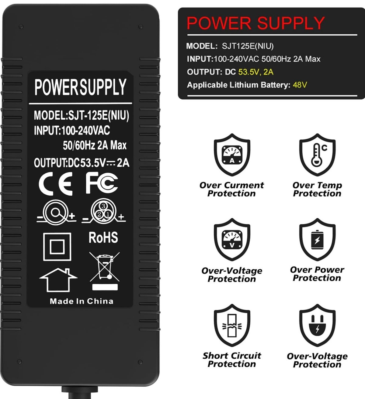 53.5V 2A Electric Scooter Charger for NIU KQi2 Pro KQi3 Models