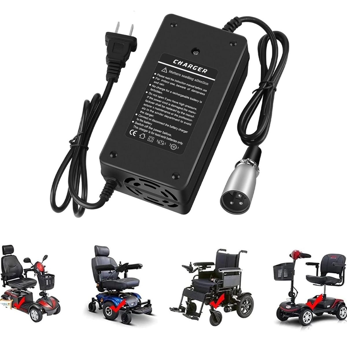 24V 5A Lead-Acid Battery Charger for Lakematic,Pride Mobility, Wheelchair,Drive Medical, Golden Technologies, Shoprider, Jazzy Power Chair, Rascal 200T/500T/301 PC 24BC5000TF-1 EA1065 180 X-CEL