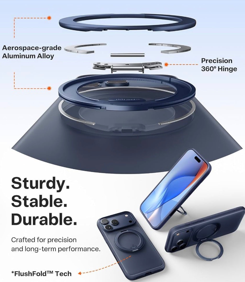 TORRAS for iPhone 17 Pro Case, 360 Magnetic Stand, Translucent Deep Blue
[Fit for MagSafe] [360° Rotating Kickstand] 4X Mil-Grade Shockproof, Camera Button, Slim, O3 Fitness Series, 6.3"