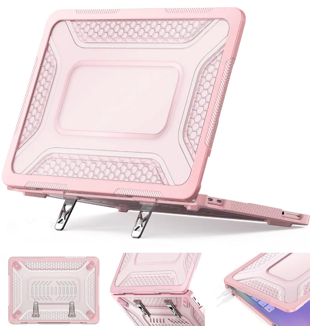 Case for MacBook Neo 13 inch with Stand, Keyboard Cover, Mouse Pad Anti-Scratching Protective Hard Cover, Foldable Ergonomic Stand, for Mac Book Neo 13 2026, A3404, A18 Pro Chip, Pink