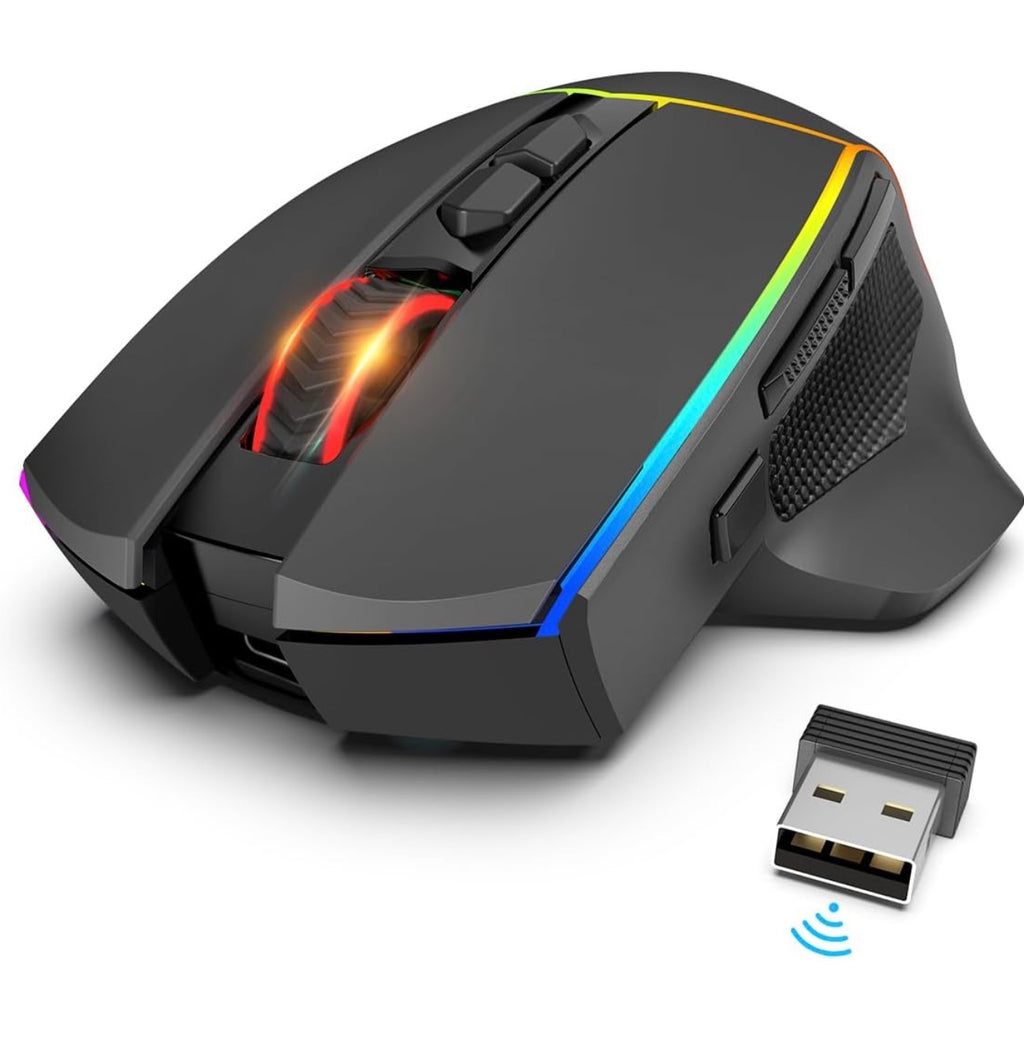 Redragon Wireless Gaming Mouse, Tri-Mode 2.4G/Bluetooth/USB-C, 7 Programmable Buttons, Tactile Rapid Fire Key, 8000 DPI RGB Ergonomic Mouse for PC Windows Gaming & Work, M814