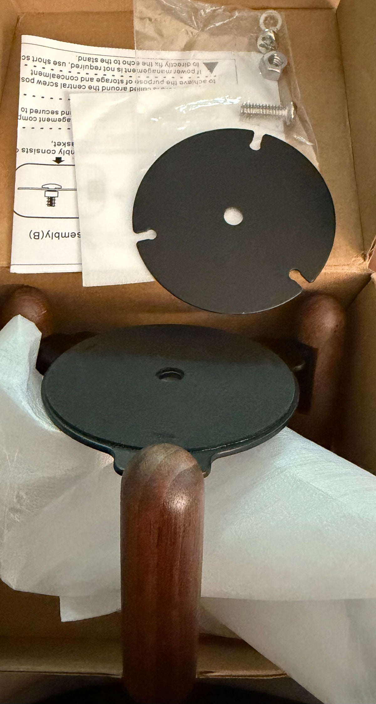 Desk stand for 2025 new Echo studio, Wood & Metal stand - Improve sound quality and hide the power cord (Black Walnut)