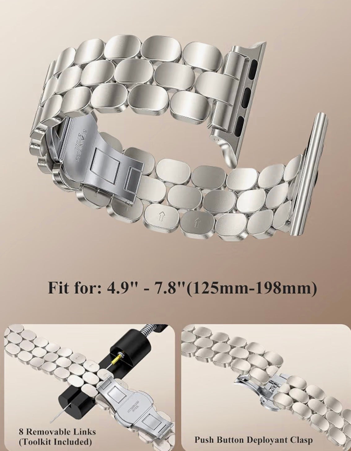 Stainless Steel Bracelet Compatible with Apple Watch Band 38/40/41/42mm Designer Elegant Metal Women Replacement Bracelet for iWatch Series 10/11