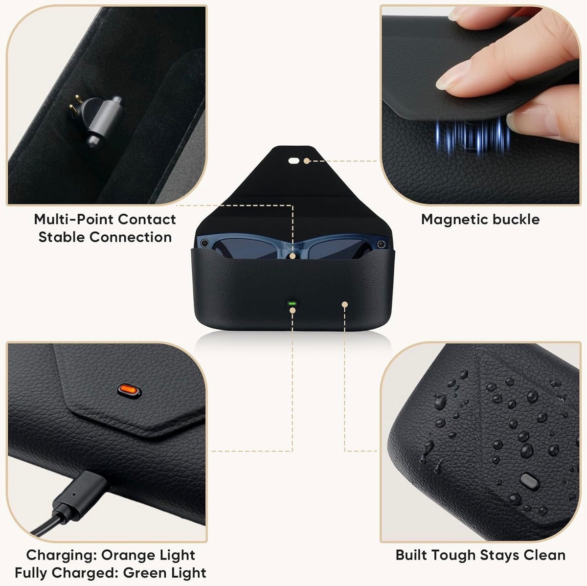 Charging Case for Ray-Ban Meta Wayfarer/Skyler/Headliner, Oakley Meta HSTN, Meta Blayzer/Scriber Replacement Charger, LED Indicator, Black