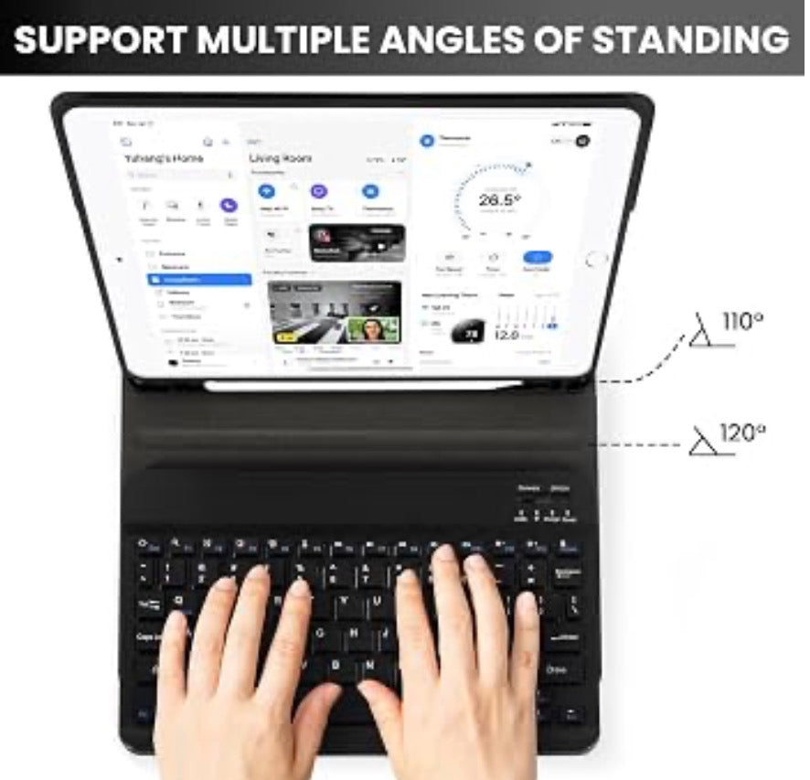 Keyboard Case for iPad 9.7 inch 2018 (6th Gen)/ 2017 (5th Gen)/2016 iPad Pro/Air 2/1, Thin - Detachable - Wireless Keyboard Cover with Pencil Holder for iPad 9.7 inch, Auto Sleep/Wake, Black