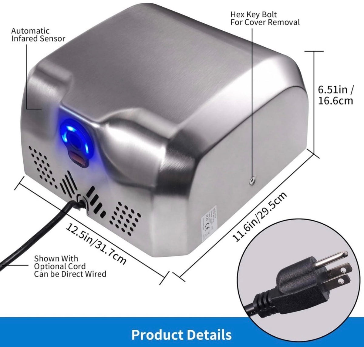 Goetland - Pack Of 2 - Commercial Hand Dryer 1800w Stainless Steel Automatic High