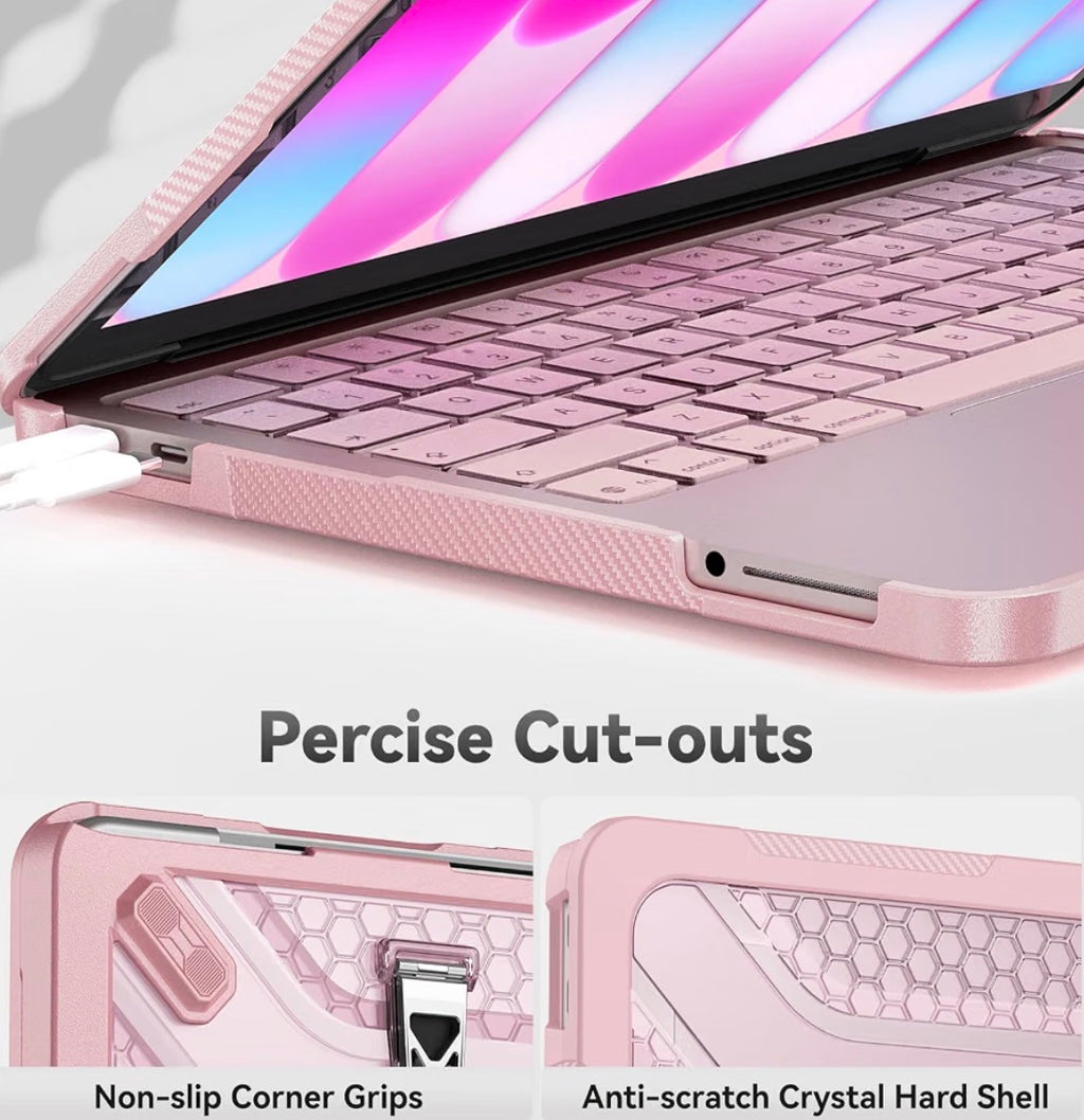 Case for MacBook Neo 13 inch with Stand, Keyboard Cover, Mouse Pad Anti-Scratching Protective Hard Cover, Foldable Ergonomic Stand, for Mac Book Neo 13 2026, A3404, A18 Pro Chip, Pink