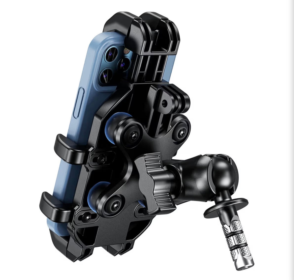 Motorcycle Fork Stem Phone Mount with Vibration Dampener, Heavy Duty Cellphone Holder Fit Stem Tubes 12mm-25.4mm in Diameter, Adjustable for 5.4 - 6.9'' Smartphone