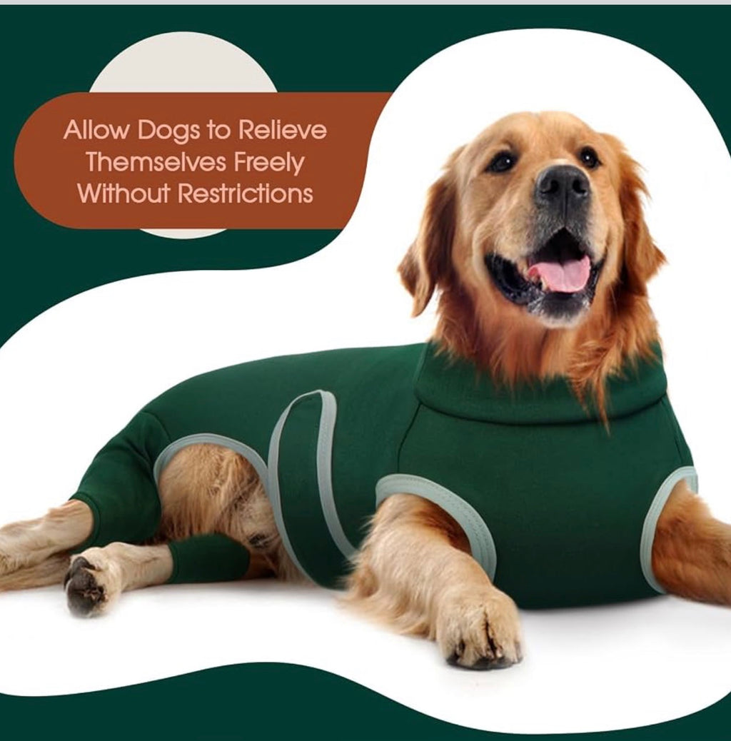 Dog Surgery Recovery Suit, Professional Dog Surgical Suit for Back Legs, Soft Dogs Recovery Sleeve to Prevent Licking Biting Wounds, Dogs Onesie After Surgery Elbow Protector, Green L