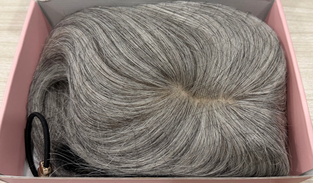 Human Hair Toppers for Women Real Human Thick Hair Topper Invisible Wiglett for Daily Wear Adding Instant Volume, Gray