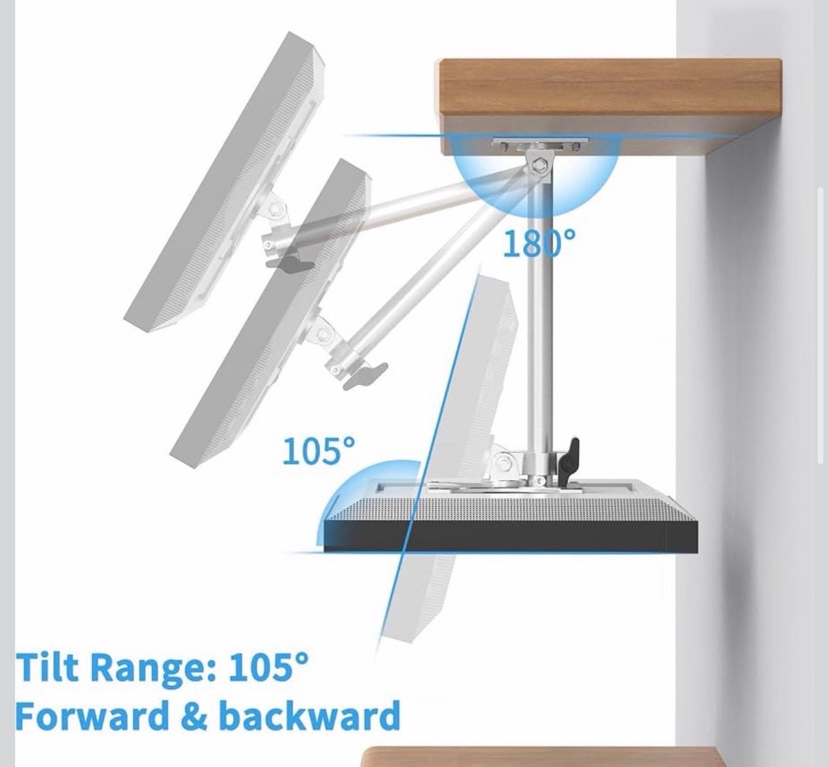 Under Cabinet Mount for Echo Show 15/21, Height Adjustable Mount Wide Range of Motion, Keeps Counters Clear, Swivel and Tilt Mount for Show 15, Aluminum, Ideal for Kitchen Use, Height-Silver