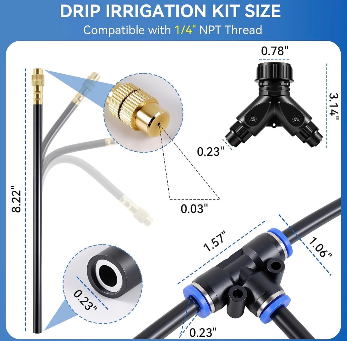 Drip Irrigation System 100FT 1/4" (17PCS Nozzles) for Garden, 83 PCS Leak-Proof Garden Watering System, 360° Adjustable Automatic Plant Water Kit for Raised Beds, Greenhouse, Lawn, Patio, Yard