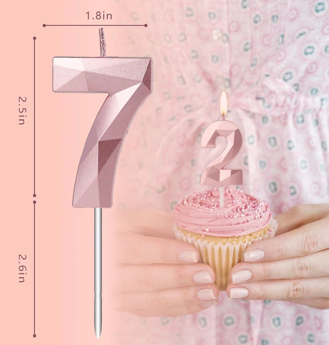 2.5” Birthday Cake Candles “1” & “5” for 15th birthday - Rose Gold
