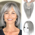 Human Hair Topper for Women Real Human Thick Hair Topper Invisible Wiglett for Daily Wear Adding Instant Volume, Gray