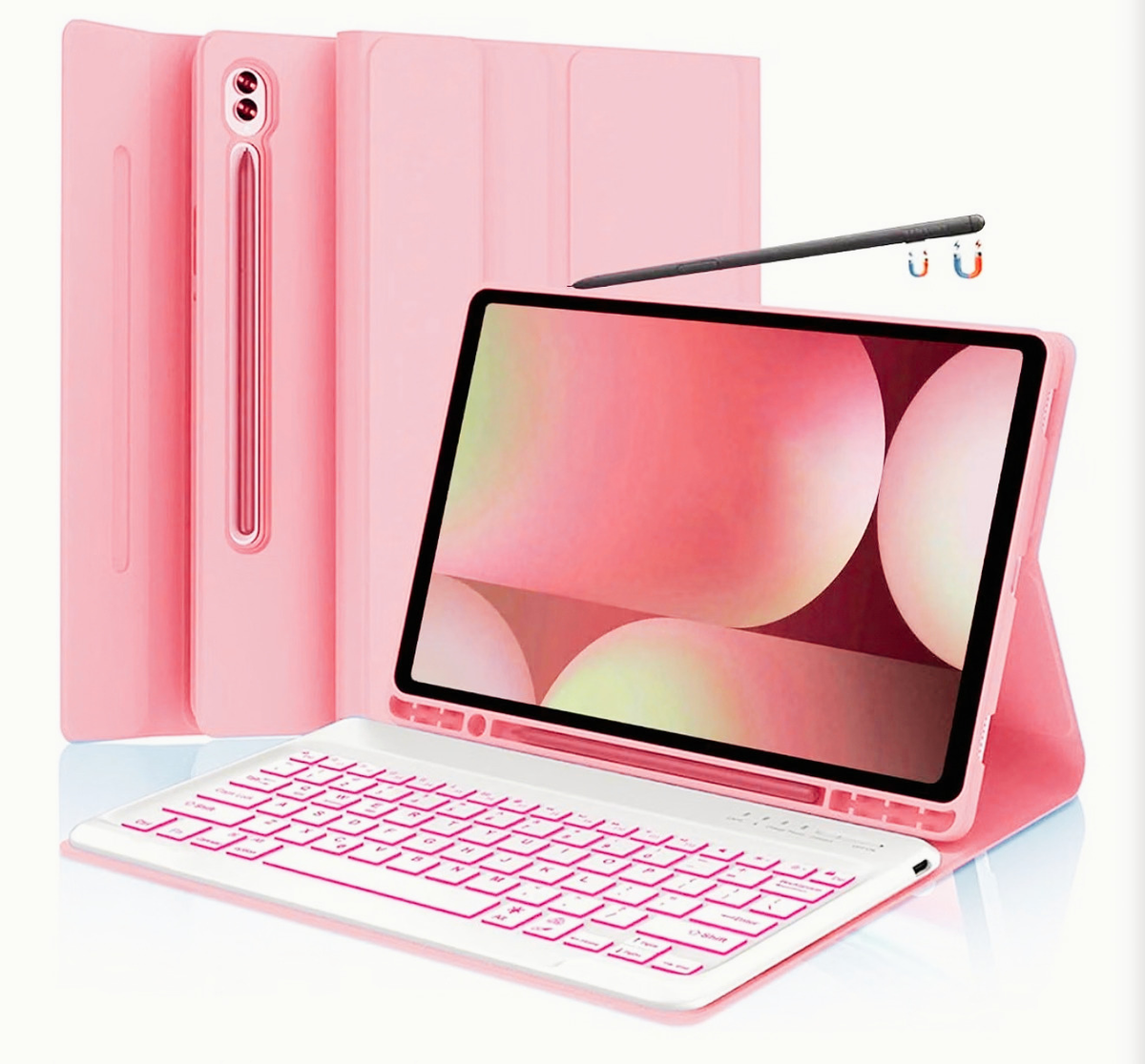 Keyboard Case for Samsung Tab S10 Plus/ S9 FE+/ S9+/ S8 Plus /S7 Plus/S7 FE 12.4" Smart Backlit Case Keyboard with Pen Holder (Light Pink)