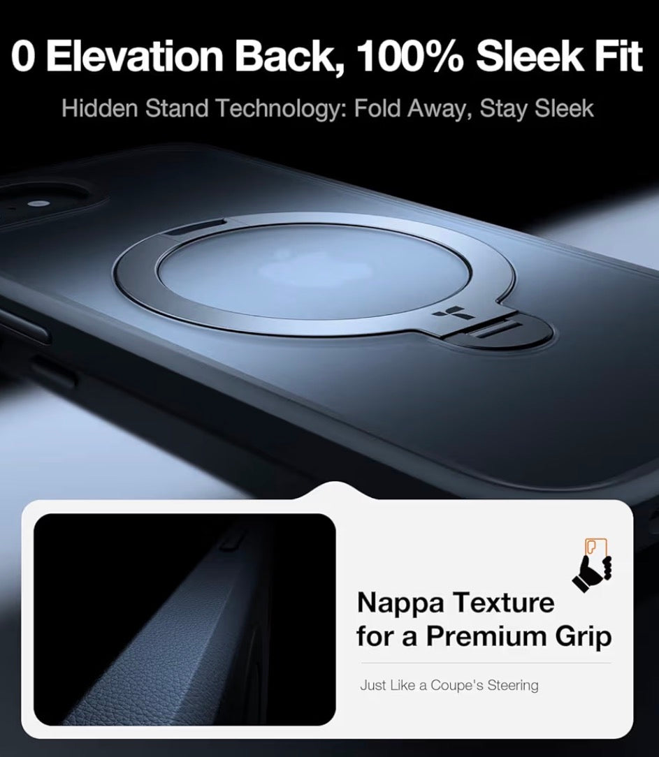 360 Spin for iPhone 17e Case & iPhone 16e case with Stand, Fit for MagSafe, 4X Military-Grade Protective, Stand Phone Case for iPhone 17e Case, Ring Holder Slim Cover, Matte Black 6.1''