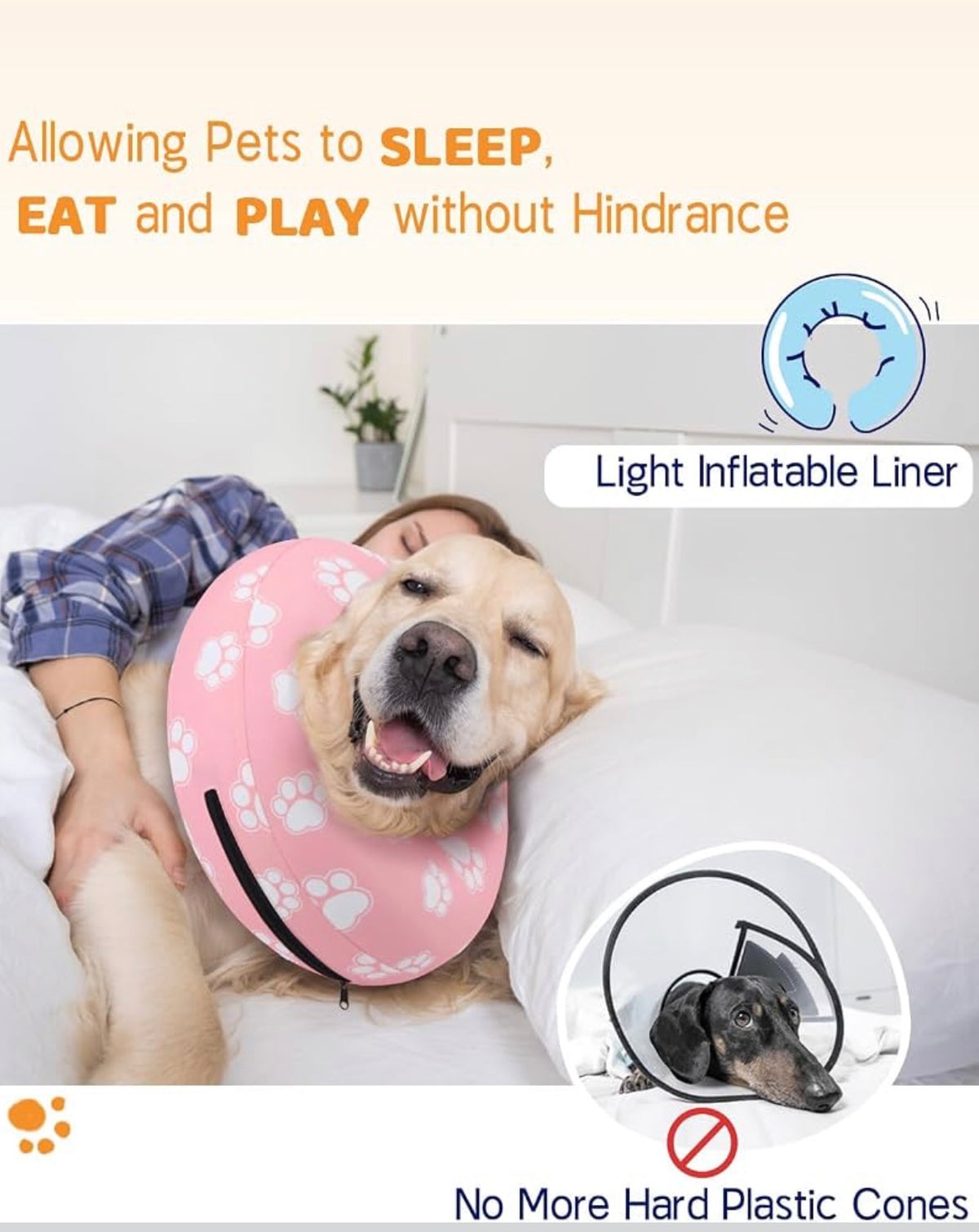 Supet Inflatable Dog Cone Collar for Medium Dogs, Soft Cone Collar for Dogs Cats, ECollar Doggie Neck Donut Dog Cone Alternative After Surgery