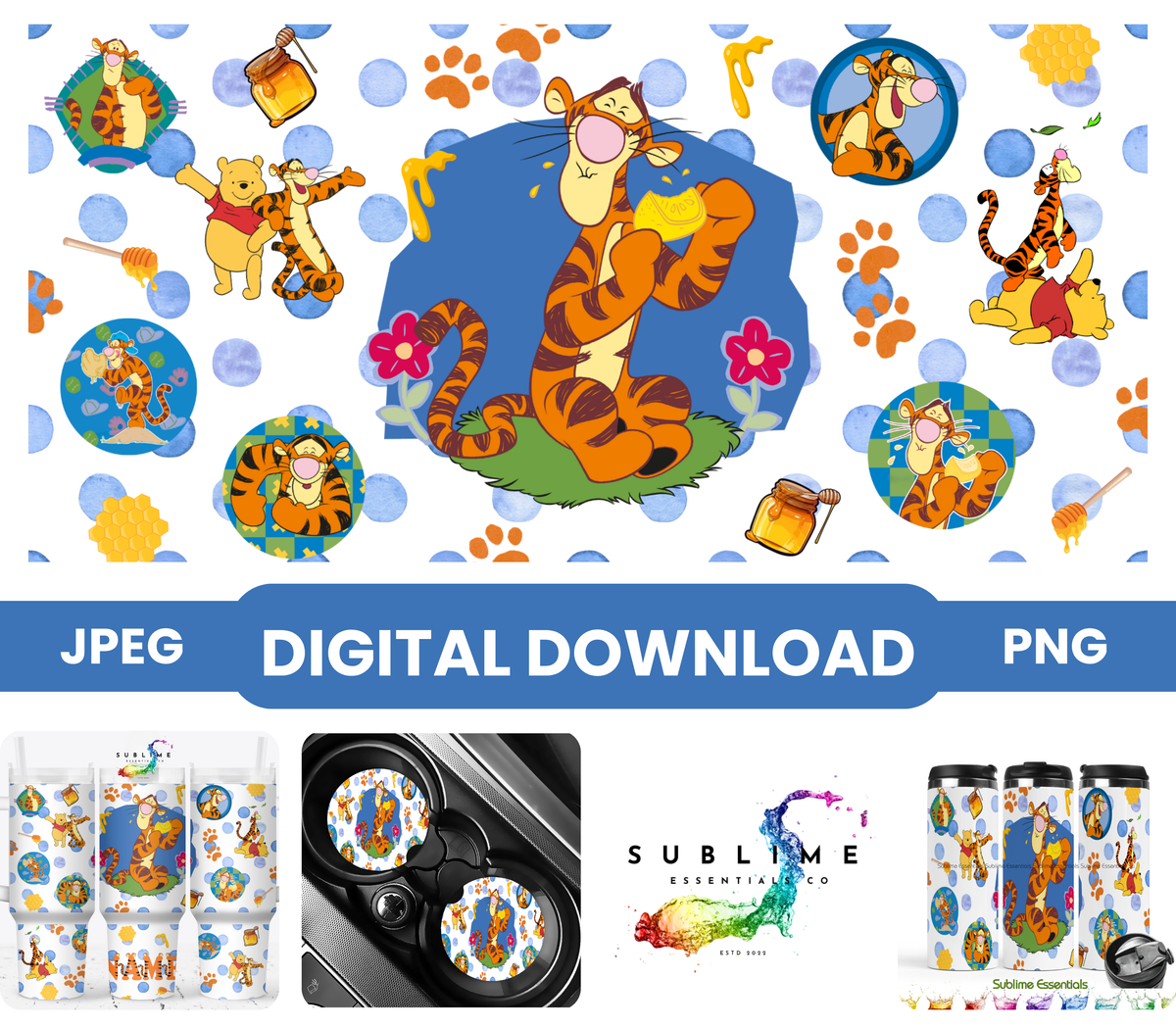 Winnie the Pooh & Tigger "Honey Paws" Digital Download - PNG & JPEG Format