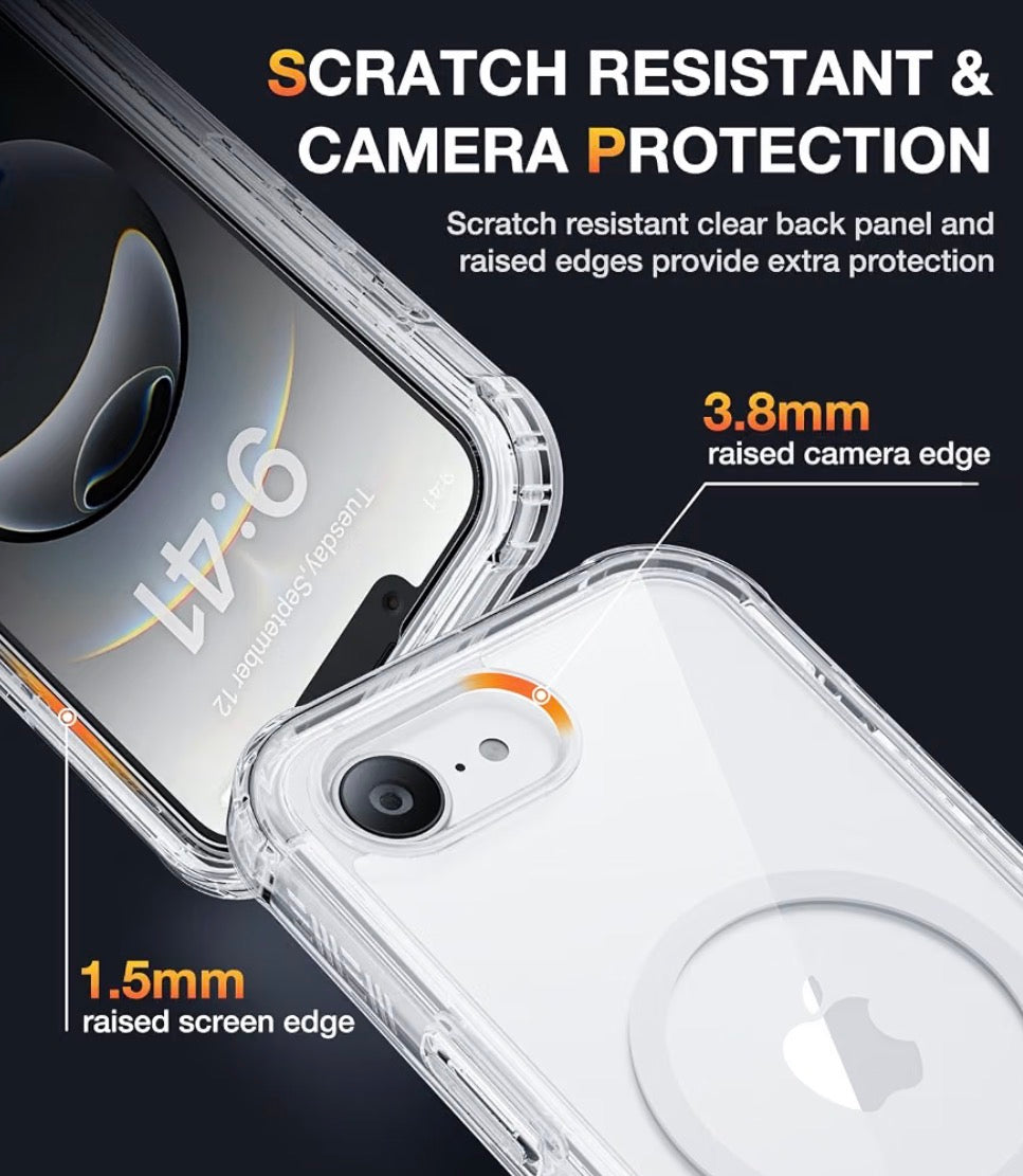 Magnetic Case for iPhone 16e 6.1'' (Clear) - Full Body Rugged Case with Built-in Screen Protector and Wireless Charging Support