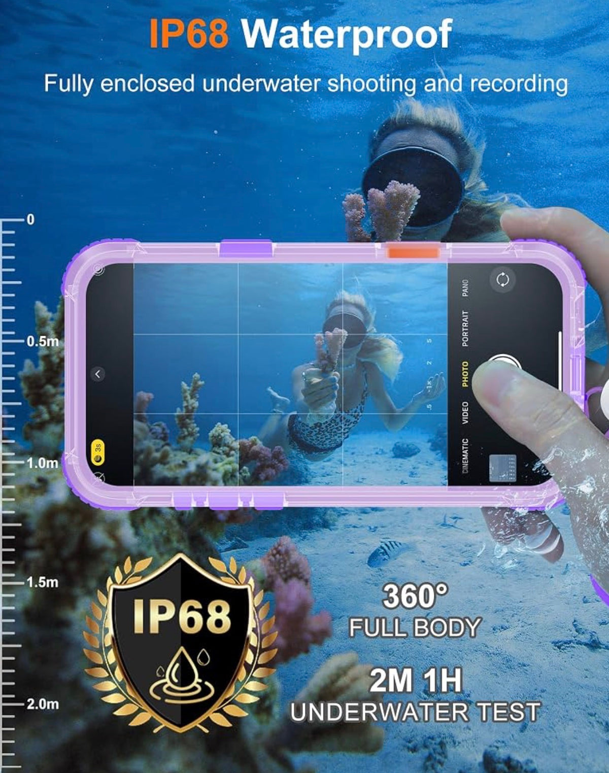IP68 Waterproof Case for iPhone 17, Privacy, Purple