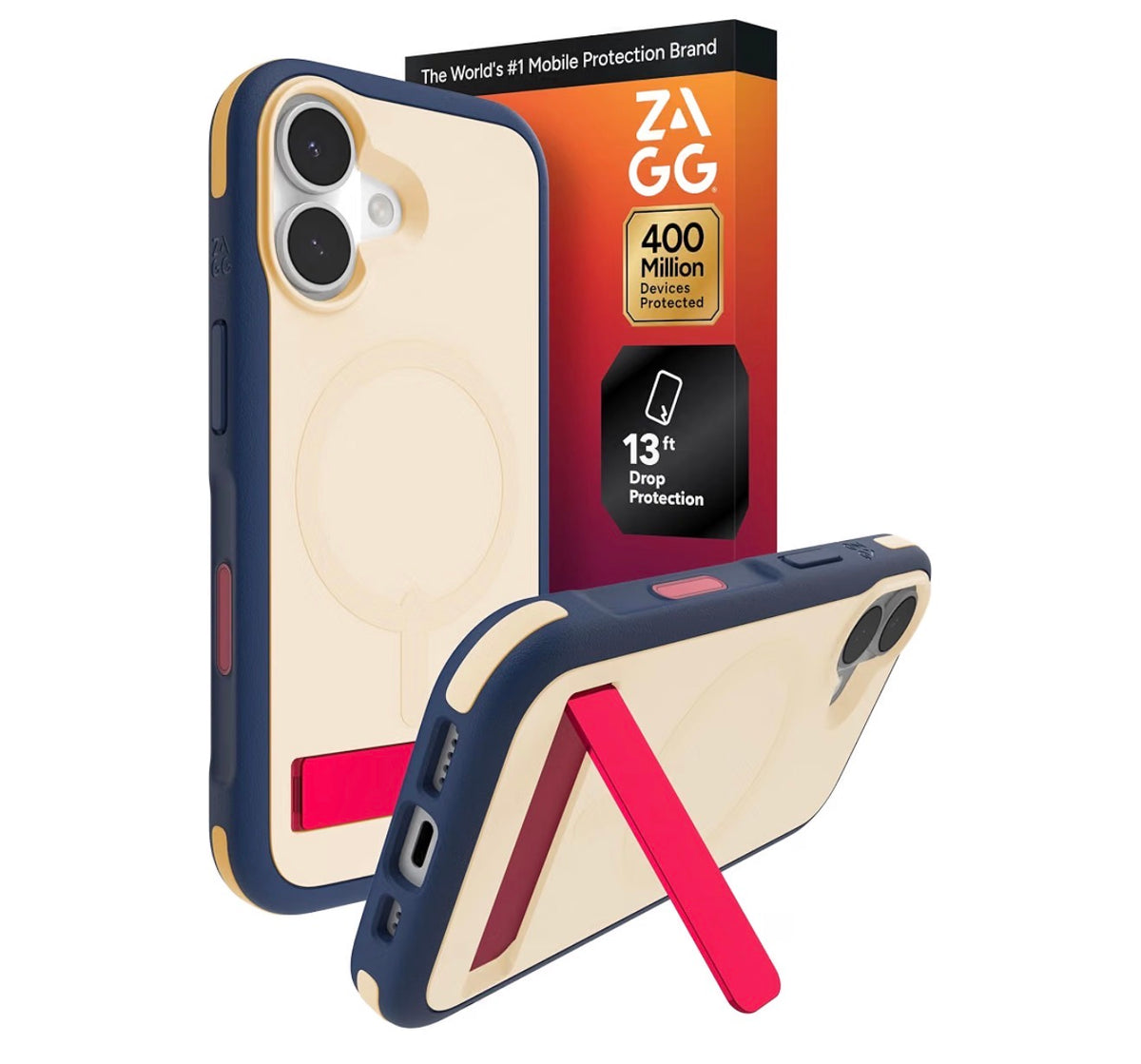 ZAGG Sedona Snap Case with Kickstand for iPhone 17 - Red Light Yellow & Blue, Drop Protection (13ft/4m), Multi-Layer Protection, with Camera Button, MagSafe Phone Case with Impact-Absorbing Bumpers