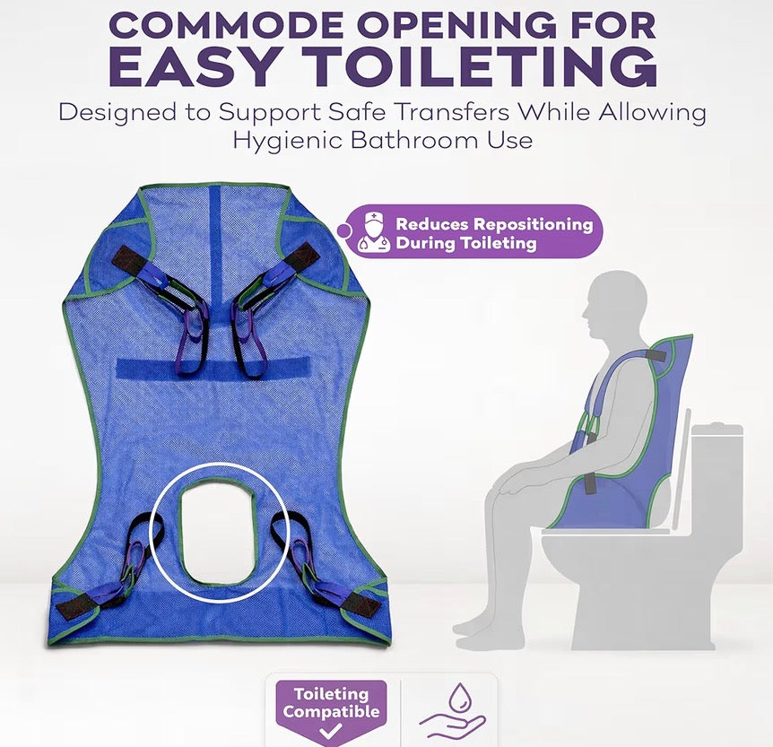 ProHeal Patient Lift Sling, Full Body Mesh with Commode Opening, 600 lbs Capacity - Transfer Sling for Shower, Toileting, Large 56" x 43.5" - Compatible with Hoyer, Drive, Invacare, Lumex