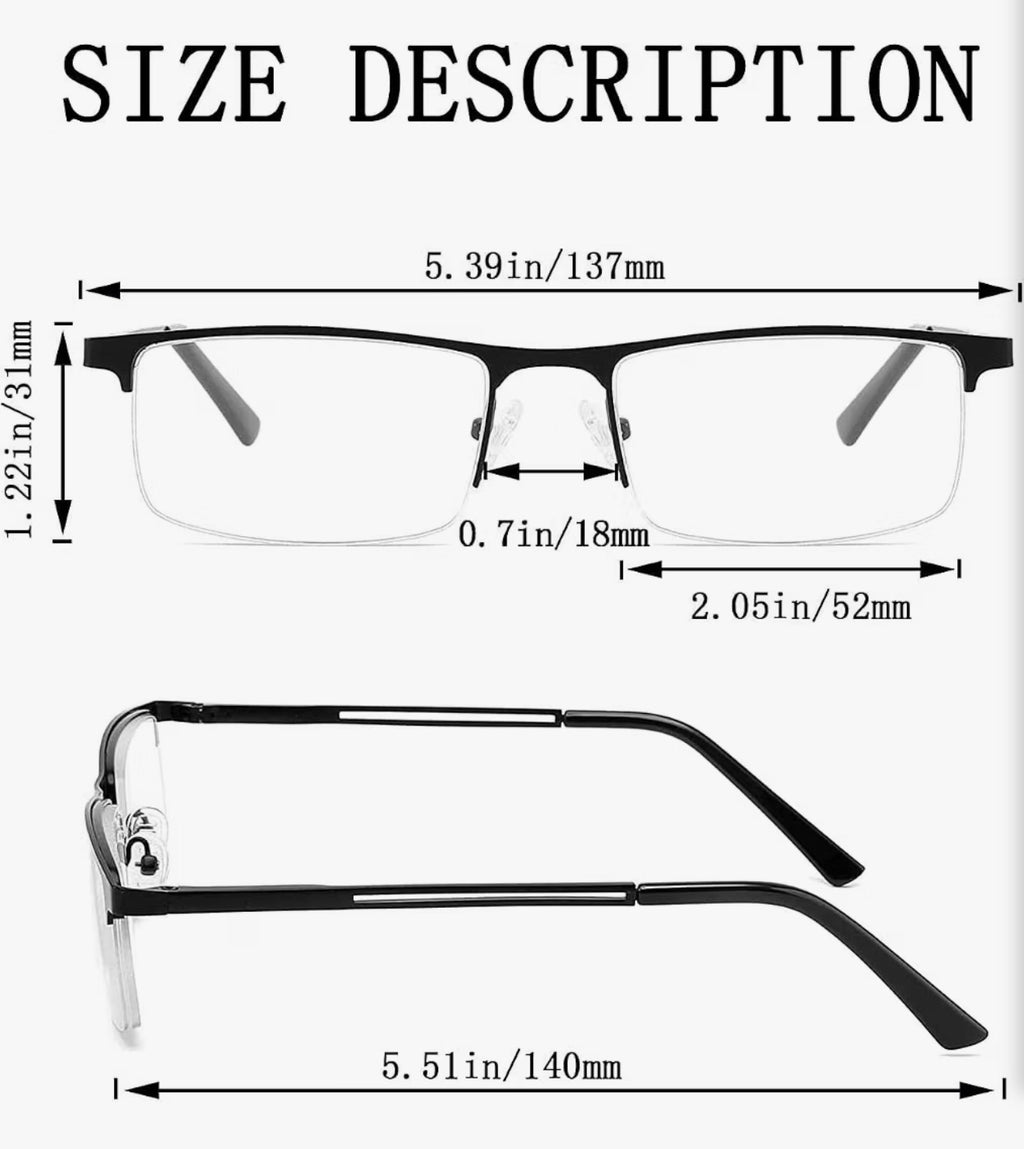 3 Pack Semi-Rimless Anti Blue Light Reading Glasses, Progressive, 2.0 x, Black, Silver & Bronze