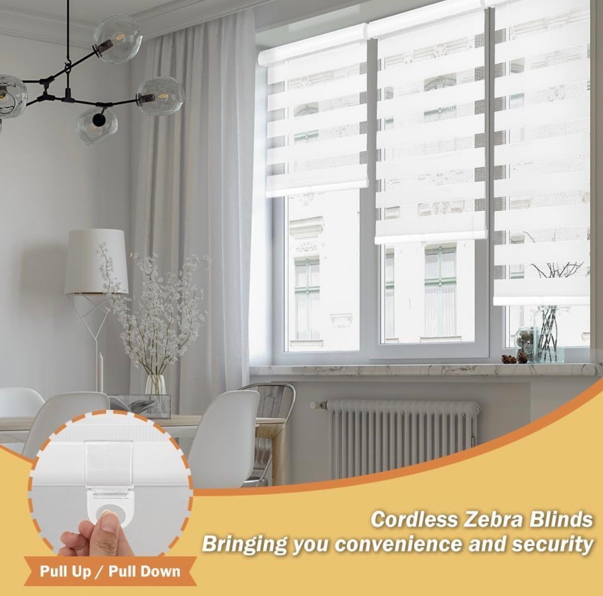 Cordless Zebra Blinds for Windows, 54" W x 72" H Zebra Roller Shades with Valance Free Stop Zebra Roller Shades, Light Control Window Treatments Dual Layer Sheer Blinds for Day and Night, White
