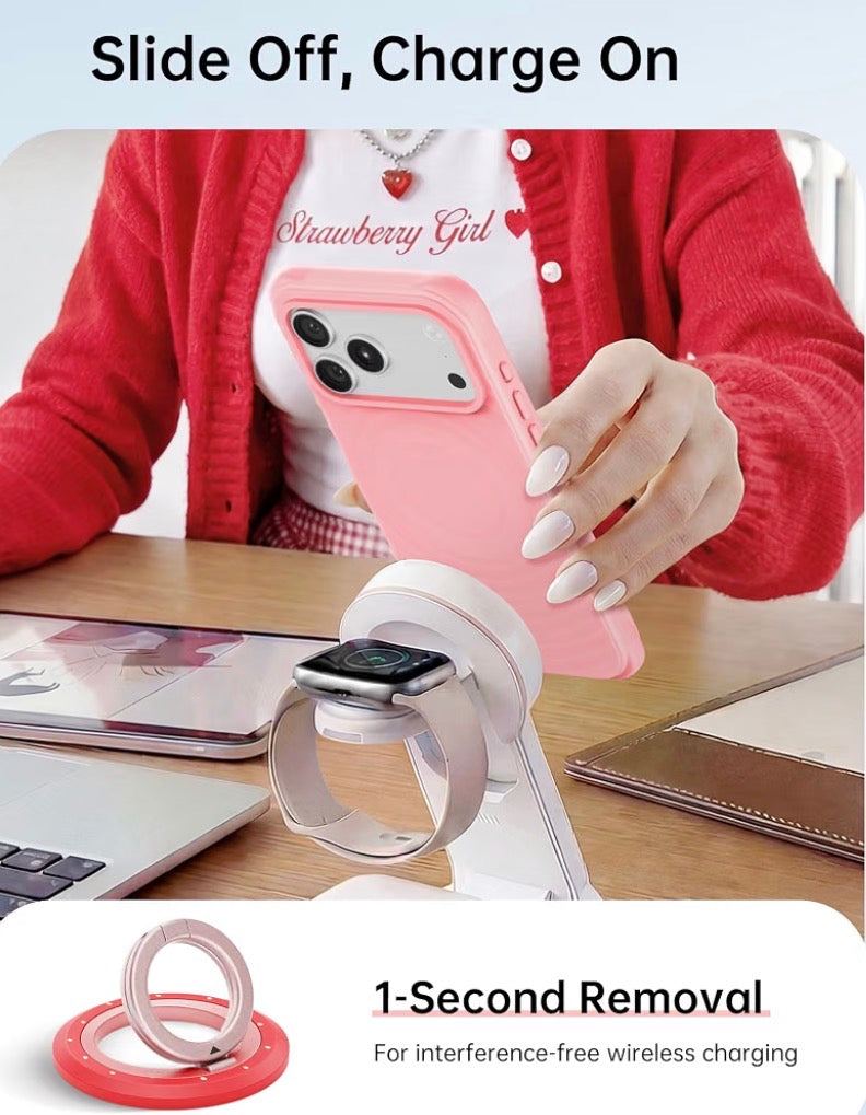 Magnetic Phone Ring Holder, for MagSafe Phone Grip Stand Kickstand, 360° Rotation, Double-Sided Magnet, Phone Grip Finger Holder, for iPhone or Samsung, MagSafe Accessories, Berry Pop