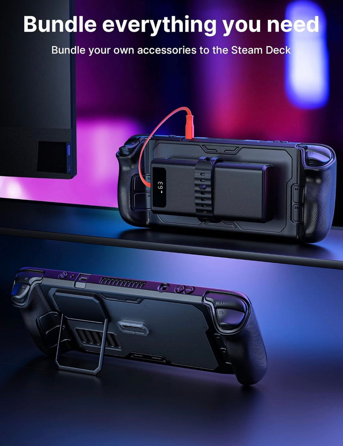 ModCase Compatible with Steam Deck, Steam Deck Case Comprehensive Protection Include Detachable Front Shell, Body Protective Shell, Metal Bracket and Strap - Basic Set
with Detachable Front Cover, Modular Metal Stand & Silicone Strap, Shockproof Armor She