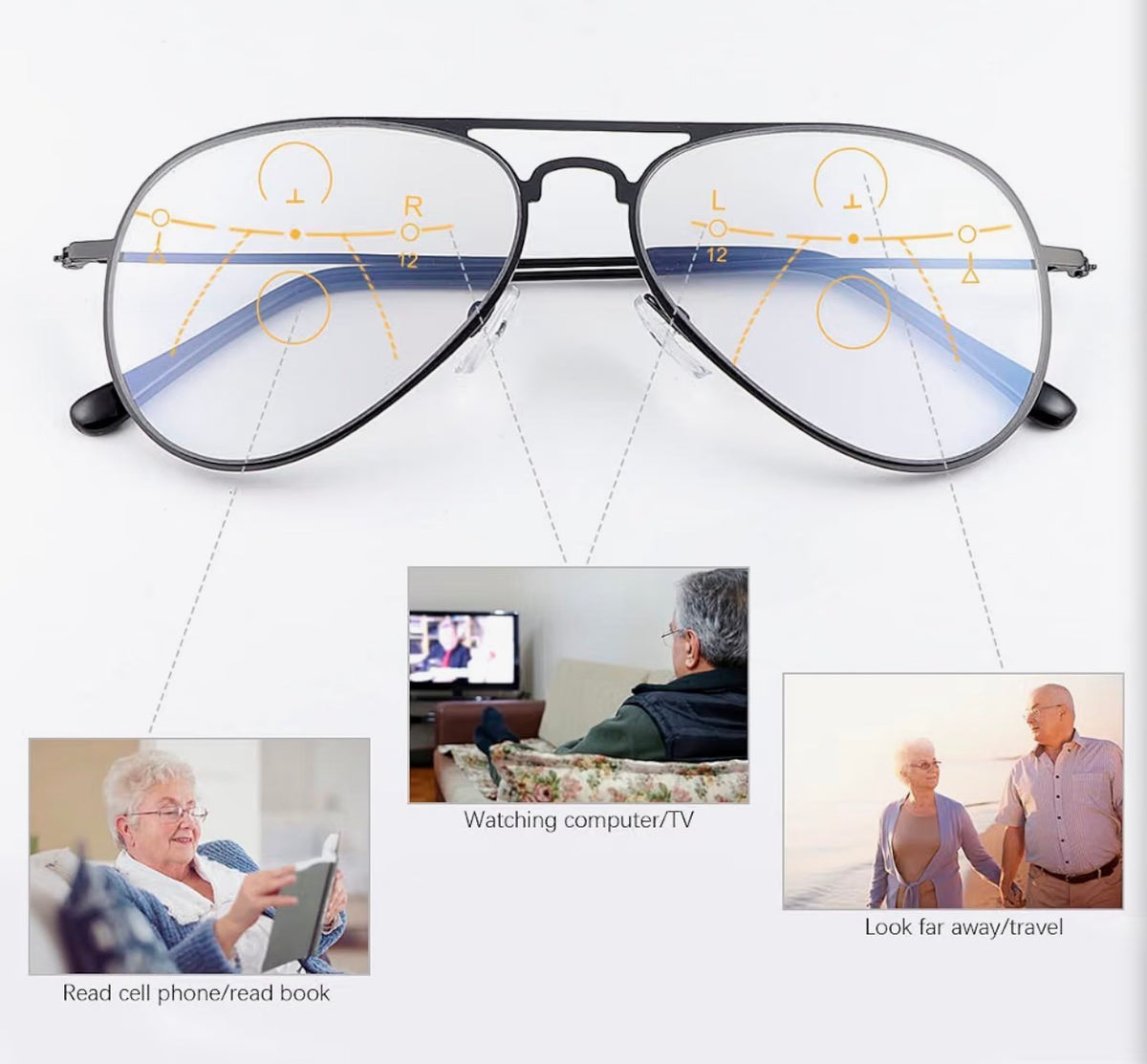 Photochromic Progressive Reading Glasses Blue Light Blocking Readers 3.5x