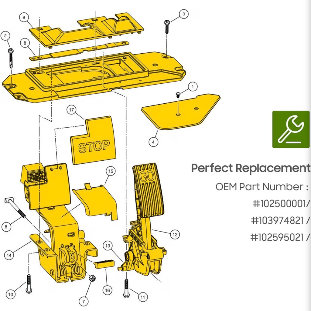 Accelerator Pedal Assembly with Sensor for Club Car 2010-Up Precedent/Tempo/Onward Gas Golf Carts, Replaces OEM 102595502 & 102595601 (2nd Gen)