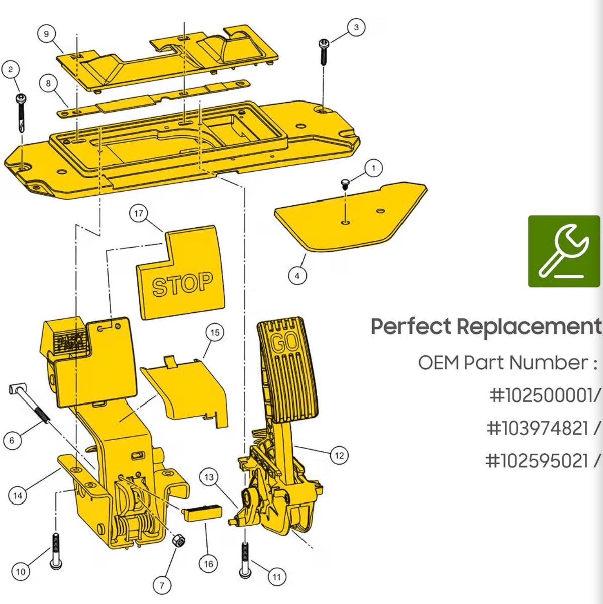 Accelerator Pedal Assembly with Sensor for Club Car 2010-Up Precedent/Tempo/Onward Gas Golf Carts, Replaces OEM 102595502 & 102595601 (2nd Gen)
