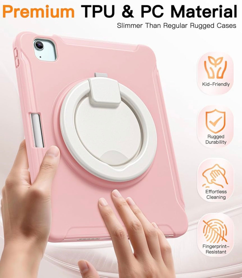 Case for iPad Air 11 Inch M2 M3 M4, Air 4th 5th, Pink
3in1 PC+TPU, Shockproof, 360° Rotatable 180° Foldable Ring Stand for Grip, Carry, Hang and Multi-Angle Viewing,Pencil Holder