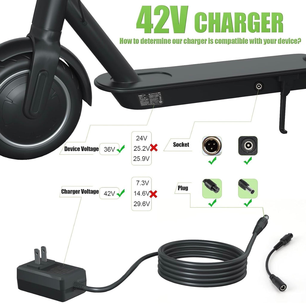 42V Compact Electric Scooter Hoverboard Charger for Hover-1 Gotrax Jetson & More 36V Lithium Battery, UL Certified Safe & Powerful & Small with 2 Common Connectors