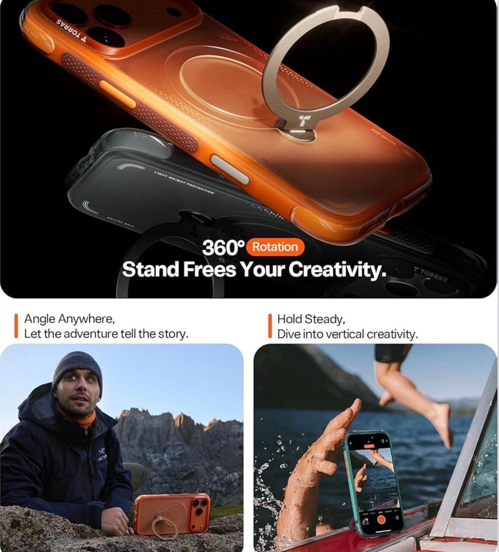 TORRAS - Ostand Q3 Air for iPhone 17 Pro Case 6.3'' with Stronger Magnetic Stand, Fit for Magsafe, Airbags Miltary Protection, Camera Control for iPhone 17 Pro Case, Shockproof & Stylish, Shadow Black