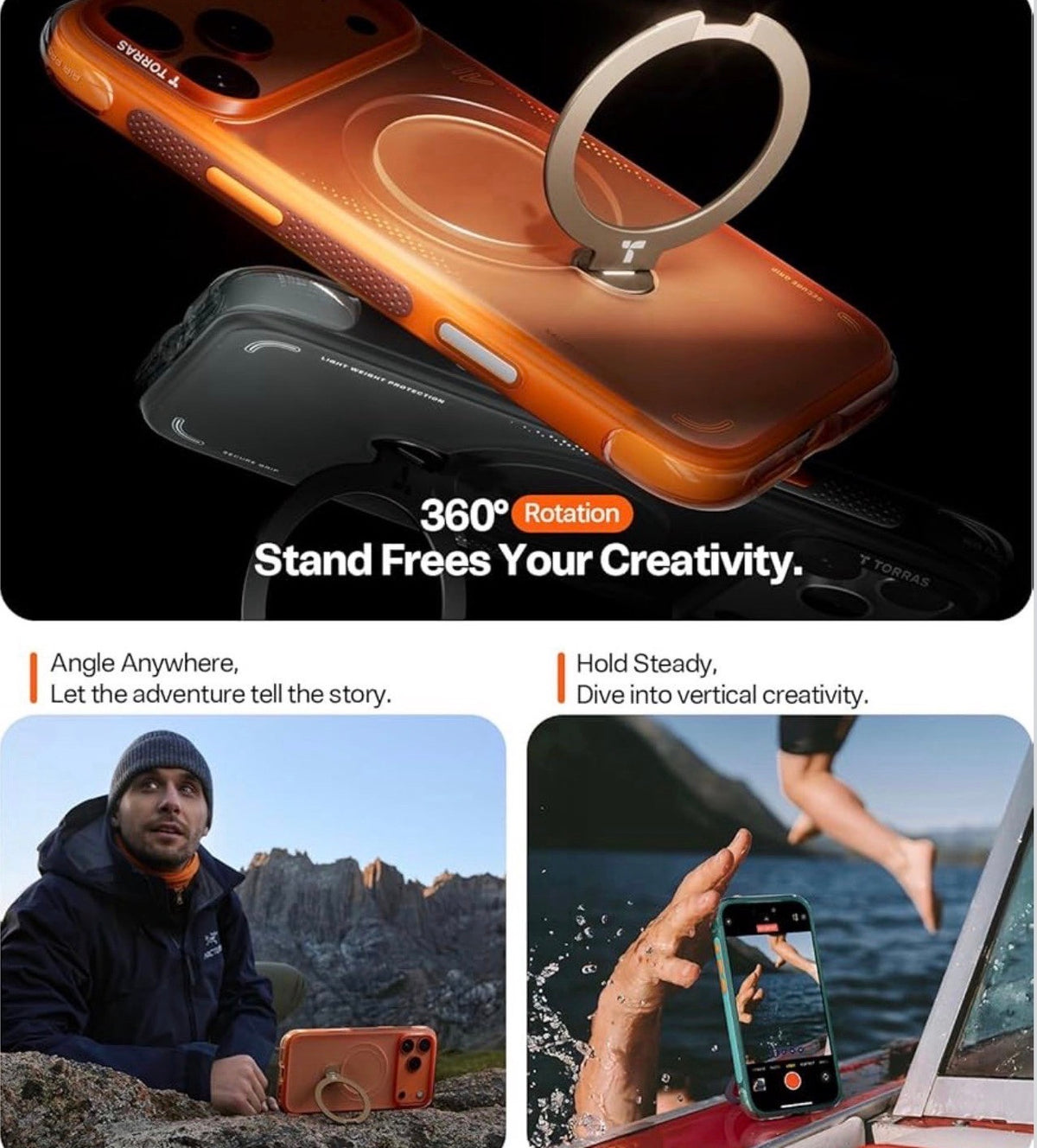 TORRAS - Ostand Q3 Air for iPhone 17 Pro Case 6.3'' with Stronger Magnetic Stand, Fit for Magsafe, Airbags Miltary Protection, Camera Control for iPhone 17 Pro Case, Shockproof & Stylish, Shadow Black
