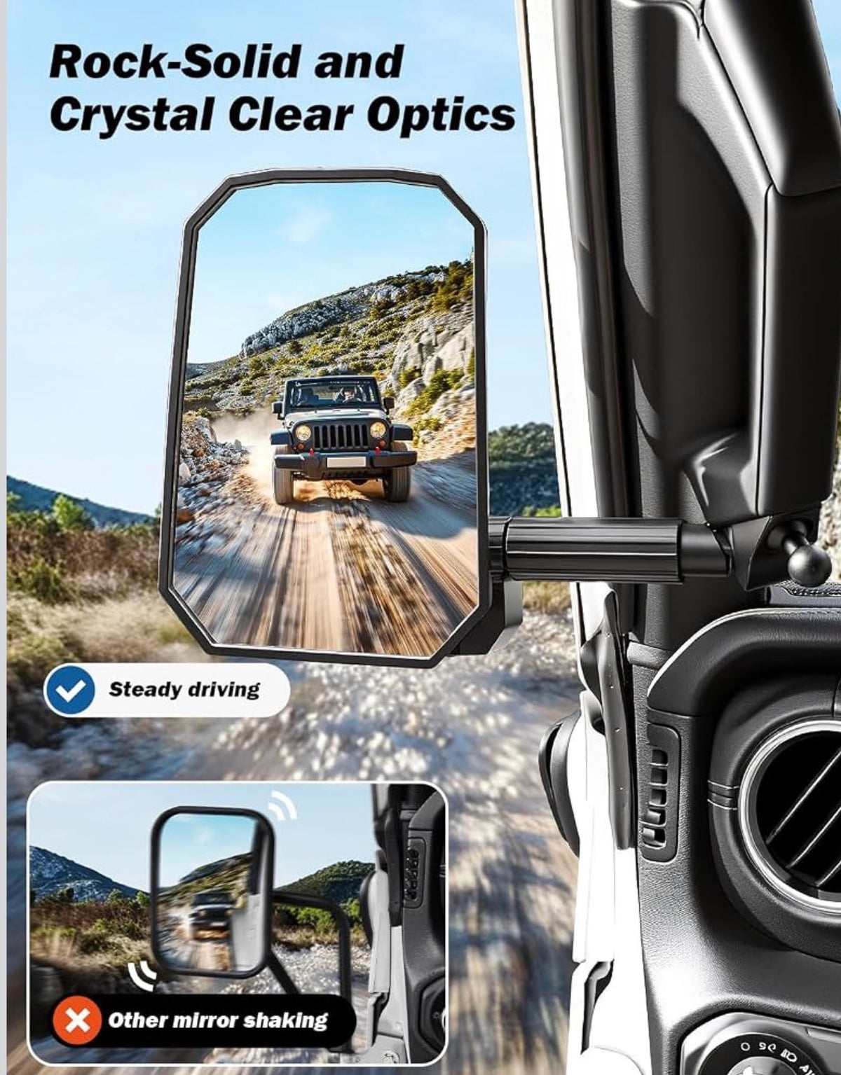 American Flag Mirrors Doors Off Compatible with 2018-2023 Wrangler JL/JLU & Gladiator JT, JL Side Mirrors with Ball Adapter, Wider View No Vibrate & Wobble (Does NOT FIT 2024-2026 Wrangler & Gladiator JT)