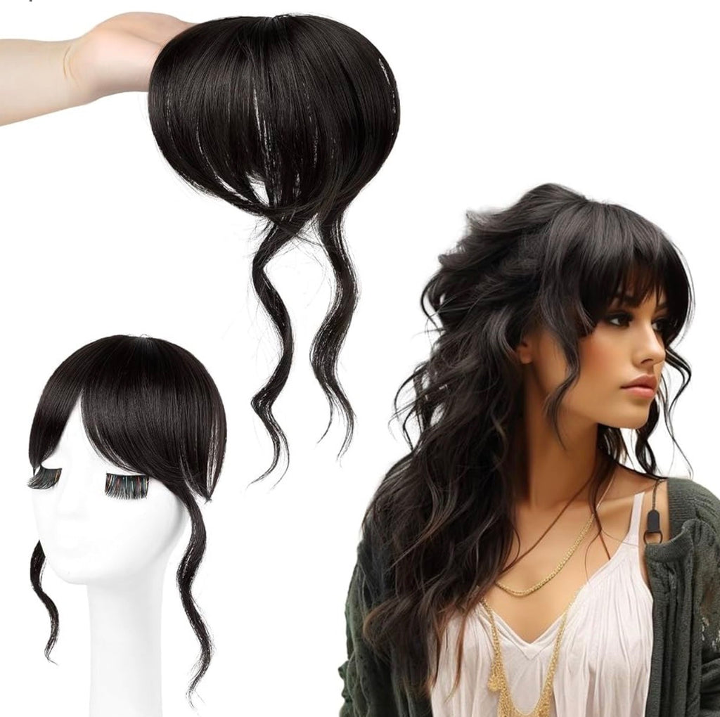 100% Human Hair Clip In Bangs, 360°Real Human Hair Toppers for Women Natural Fringe Extensions with Invisible Clips-Medium Brown