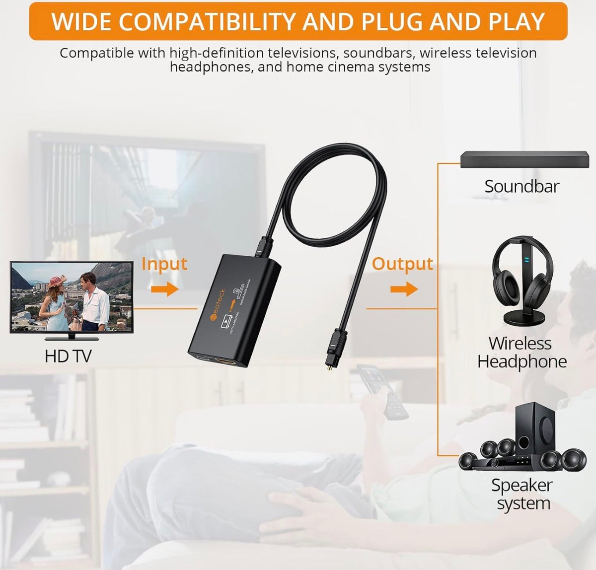 Neoteck ARC/eARC Audio Extractor, HDMI ARC Audio to Optical Extractor
with Supports PCM 2.0, Dolby 5.1, DTS 5.1, 24bit/192kHz, Plug and Play, Suitable for TV, Home Cinema & Legacy Audio Systems