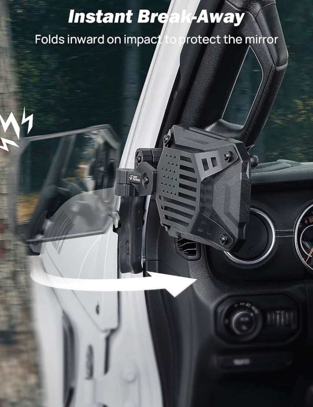 American Flag Mirrors Doors Off Compatible with 2018-2023 Wrangler JL/JLU & Gladiator JT, JL Side Mirrors with Ball Adapter, Wider View No Vibrate & Wobble (Does NOT FIT 2024-2026 Wrangler & Gladiator JT)