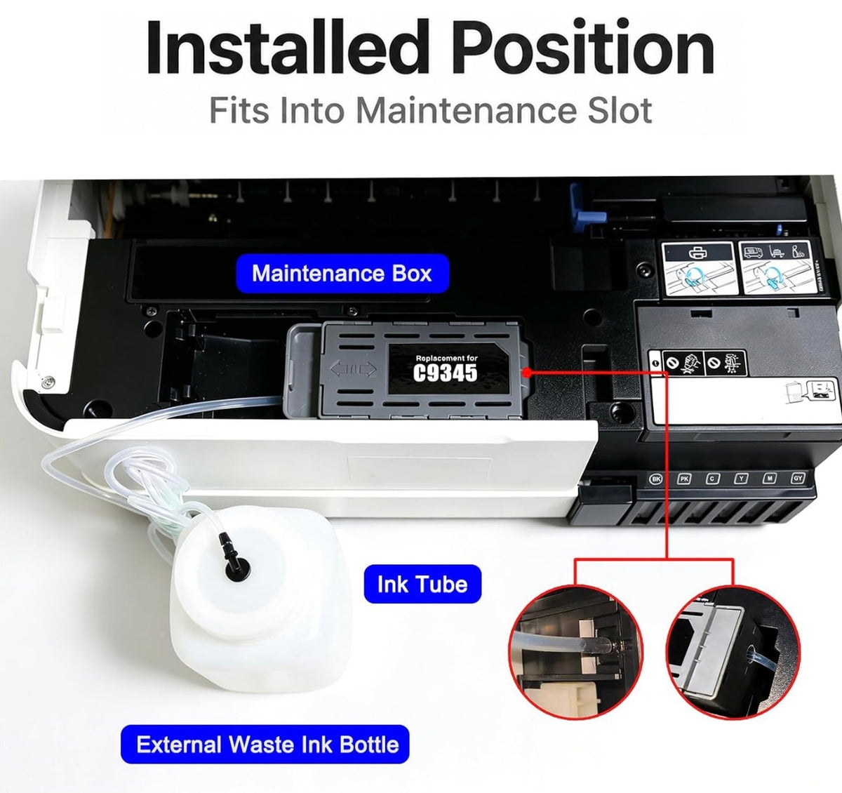 C9345 DTF Ink Maintenance Box with External Bottle and chip Resetter for ET-8550 ET-16600 ET-5850 ET-5800 ET-16650 ET-8500 WF-7840 WF-7820 ET-5880 WF-7310 ST-C8000 ST-C8090 (PXMB9/C12C934591)