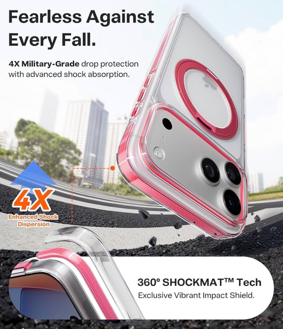 TORRAS for iPhone 17 Pro Case, 360 Magnetic Stand, Crystal Clear Pink 6.3"
[Fit for MagSafe] [360° Rotating Kickstand]4X Mil-Grade Shockproof, Camera Button, Slim Transparent Cover, O3 Fitness Series